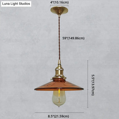 Retro Glass Shade Pendant Light Fixture for Living Room - Brown Pan Pendant with 1 Light