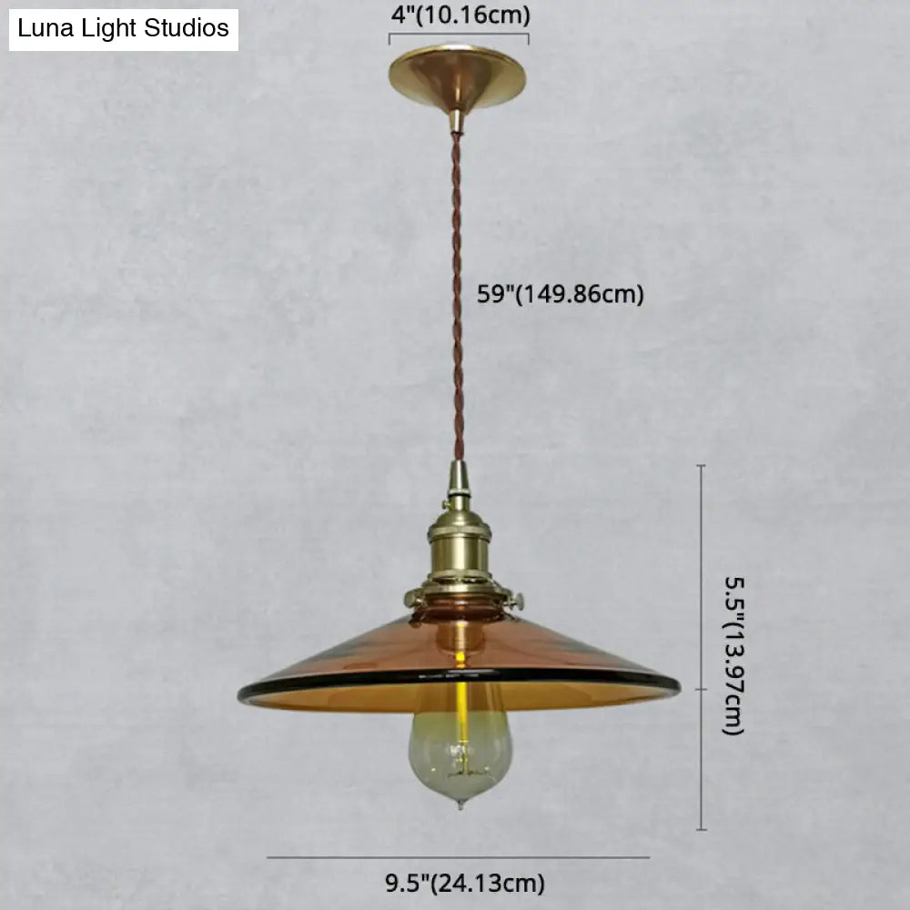 Retro Glass Shade Pendant Light Fixture for Living Room - Brown Pan Pendant with 1 Light