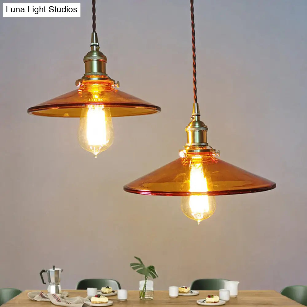 Retro Glass Shade Pendant Light Fixture for Living Room - Brown Pan Pendant with 1 Light