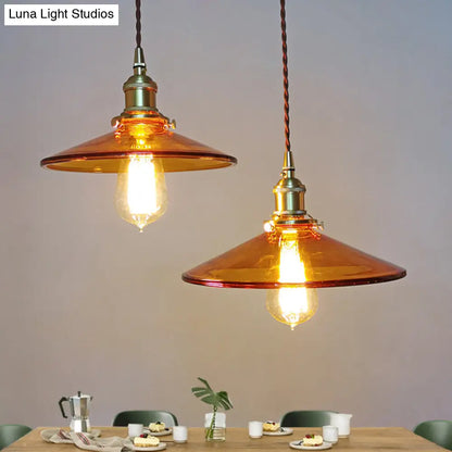 Retro Glass Shade Pendant Light Fixture for Living Room - Brown Pan Pendant with 1 Light