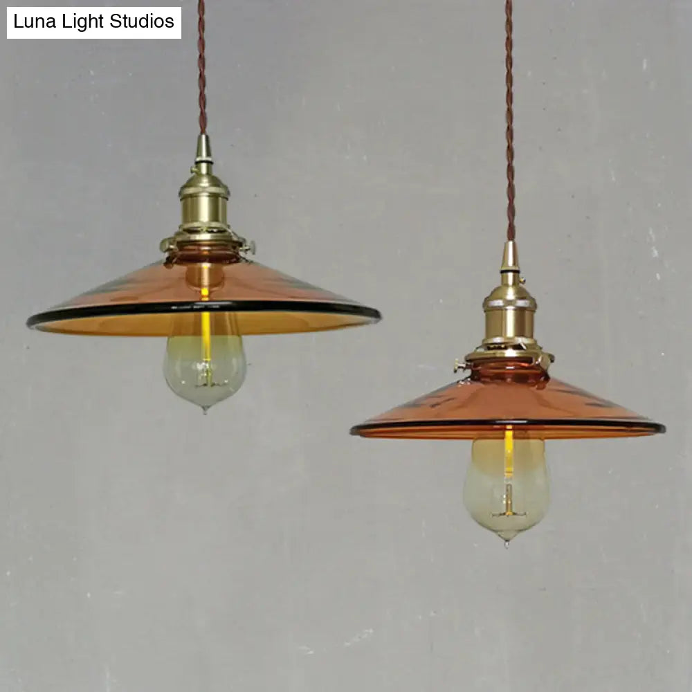 Retro Glass Shade Pendant Light Fixture for Living Room - Brown Pan Pendant with 1 Light