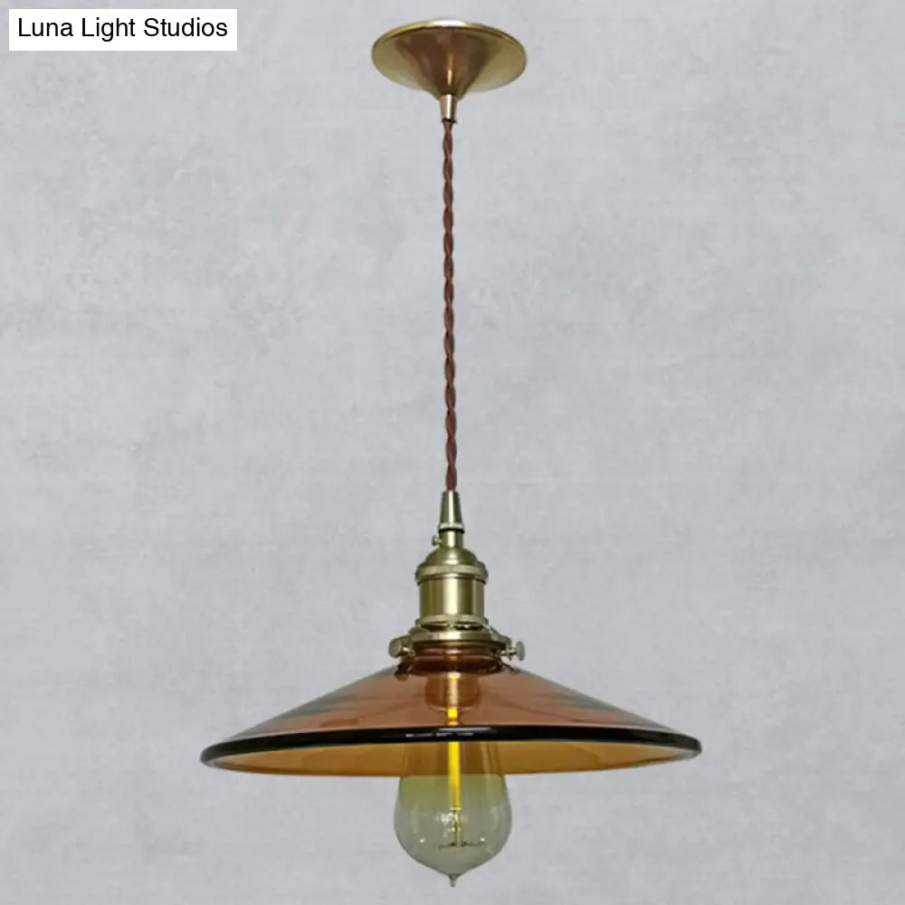 Retro Glass Shade Pendant Light Fixture for Living Room - Brown Pan Pendant with 1 Light