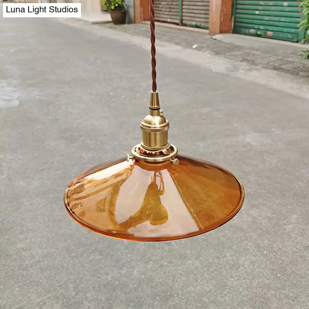 Retro Glass Shade Pendant Light Fixture for Living Room - Brown Pan Pendant with 1 Light