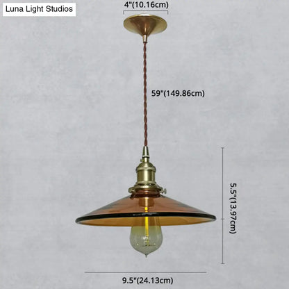 Retro Glass Shade Pendant Light Fixture for Living Room - Brown Pan Pendant with 1 Light