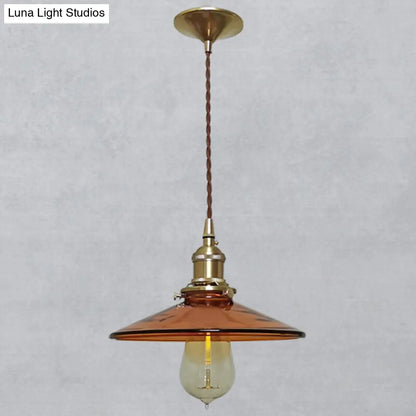 Retro Glass Shade Pendant Light Fixture for Living Room - Brown Pan Pendant with 1 Light