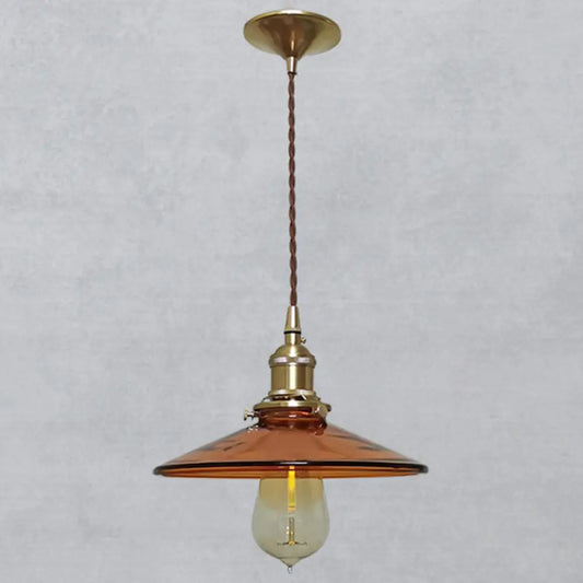 Retro Glass Shade Pendant Light Fixture for Living Room - Brown Pan Pendant with 1 Light