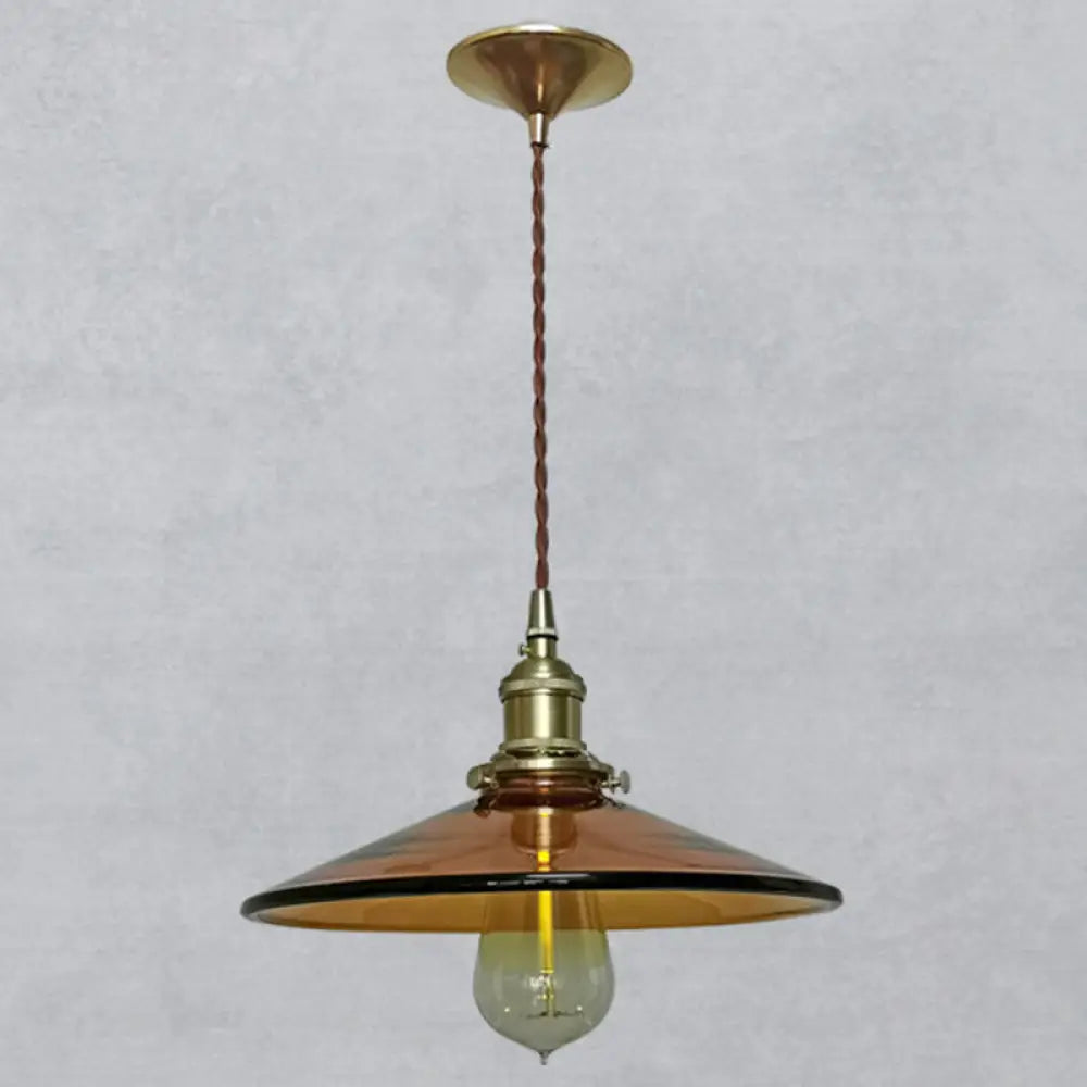 Retro Glass Shade Pendant Light Fixture for Living Room - Brown Pan Pendant with 1 Light