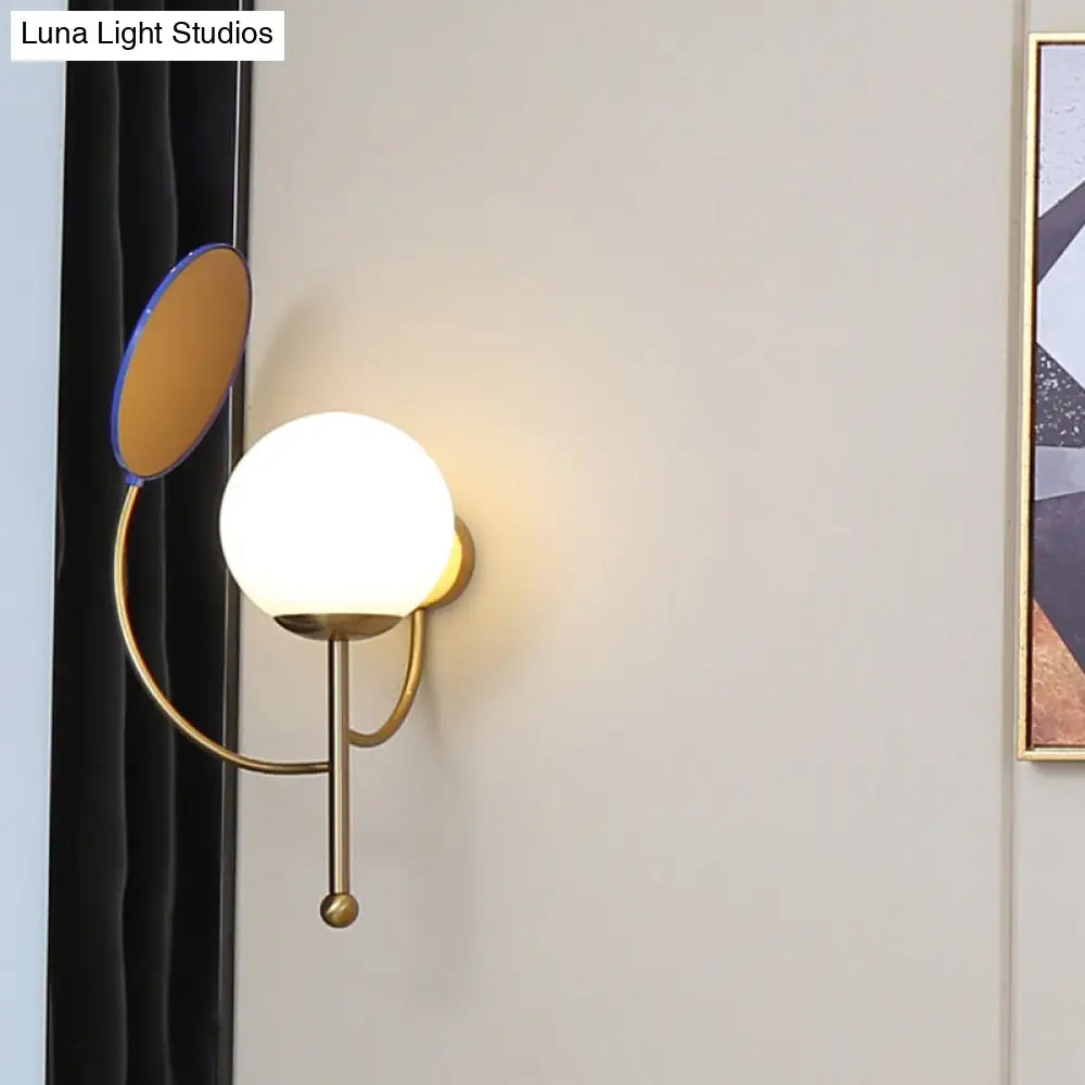 DecorBites™ DecorBites™ Retro Gold/Black Wall Sconce - 1 Light Matte White Glass Fixture with Reflector