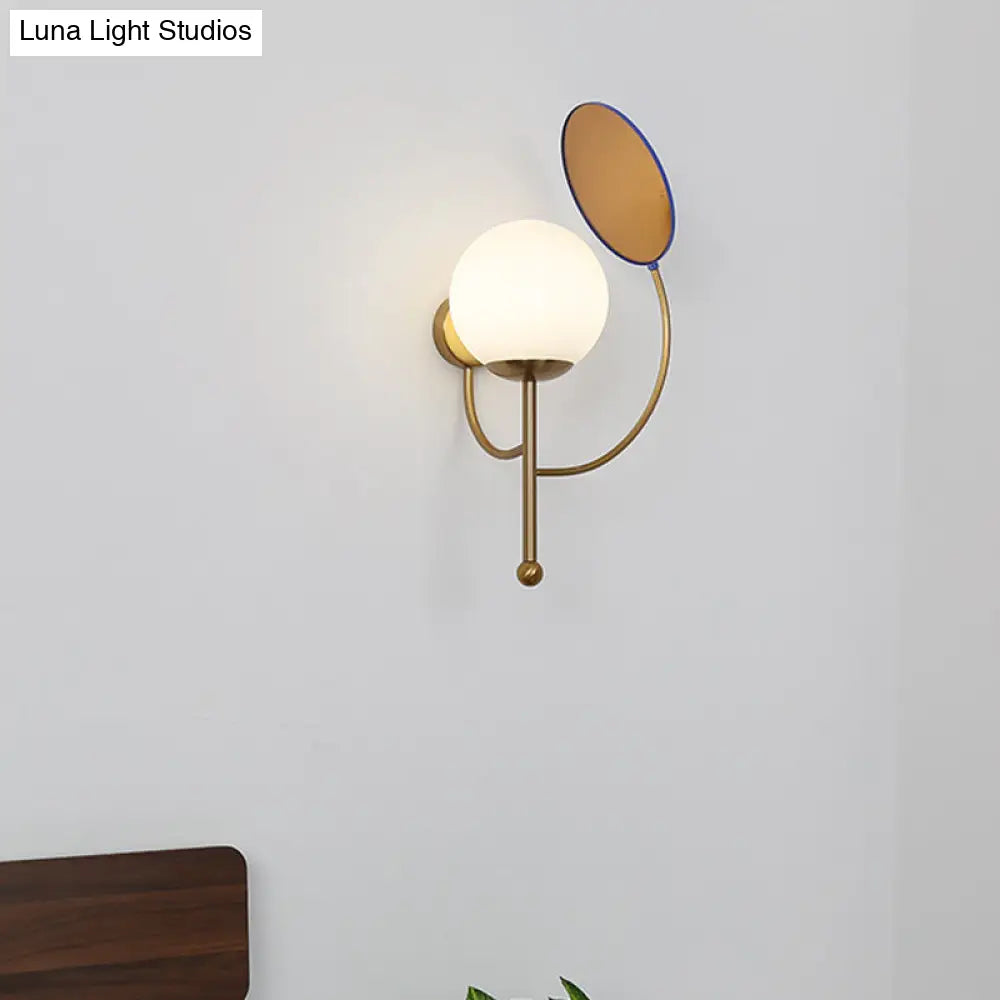 DecorBites™ DecorBites™ Retro Gold/Black Wall Sconce - 1 Light Matte White Glass Fixture with Reflector