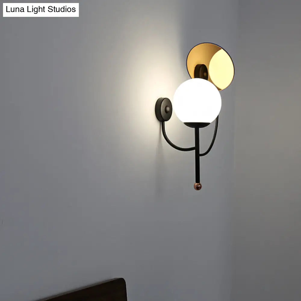 DecorBites™ DecorBites™ Retro Gold/Black Wall Sconce - 1 Light Matte White Glass Fixture with Reflector