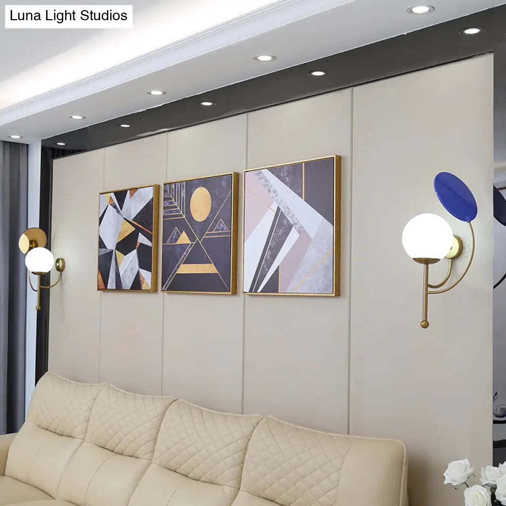 DecorBites™ DecorBites™ Retro Gold/Black Wall Sconce - 1 Light Matte White Glass Fixture with Reflector