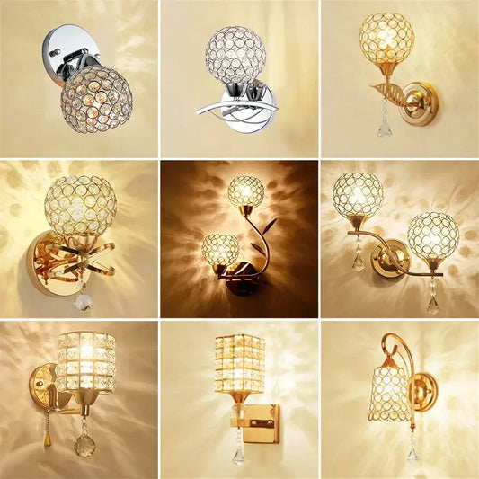 Retro gold and chrome crystal wall sconce with spherical and cylindrical shapes and dangling crystal droplets for living room decorbites wall sconce