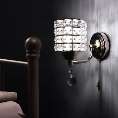 Retro gold and chrome crystal wall sconce with brass finish and tiered square-cut crystals for elegant decorbites crystal wall lighting