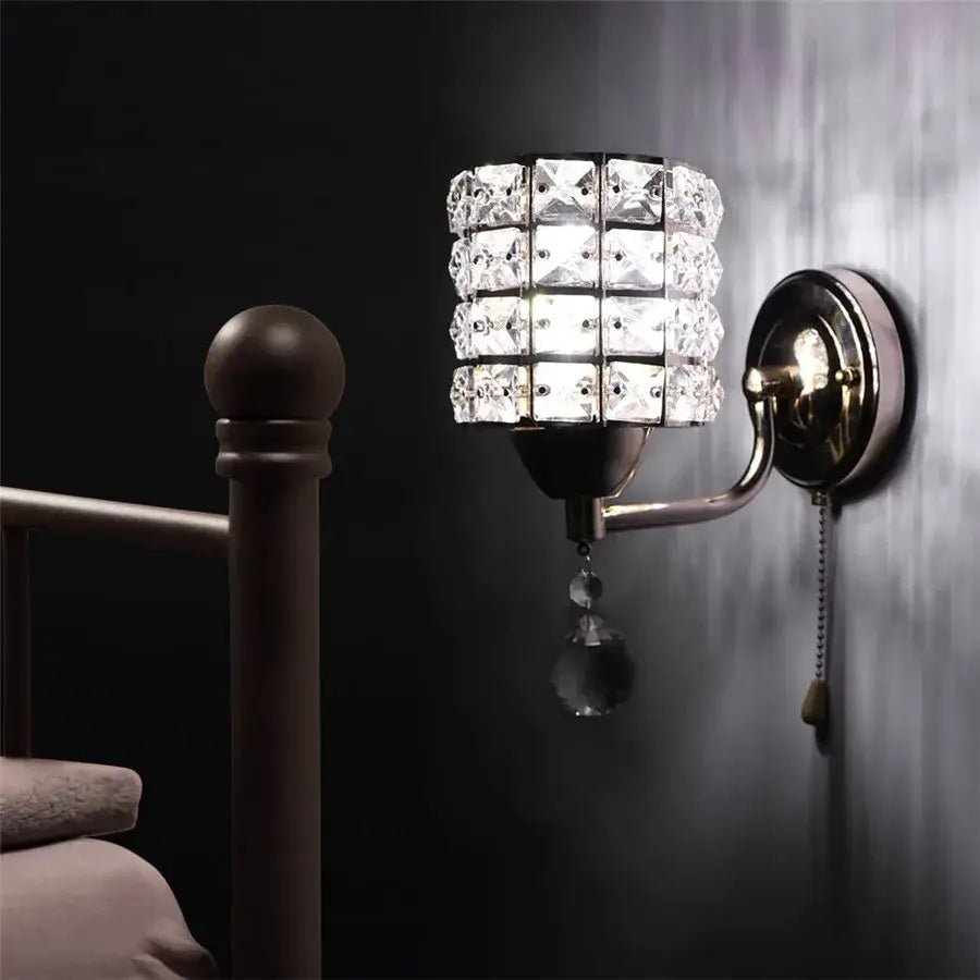 Retro gold and chrome crystal wall sconce with brass finish and tiered square-cut crystals for elegant decorbites crystal wall lighting