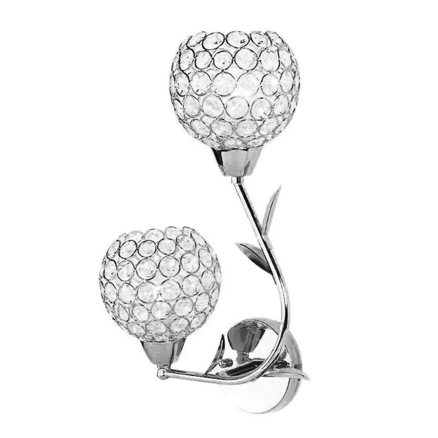 Chrome finished wall sconce with two crystal encrusted spherical shades floral design decorbites crystal wall sconce