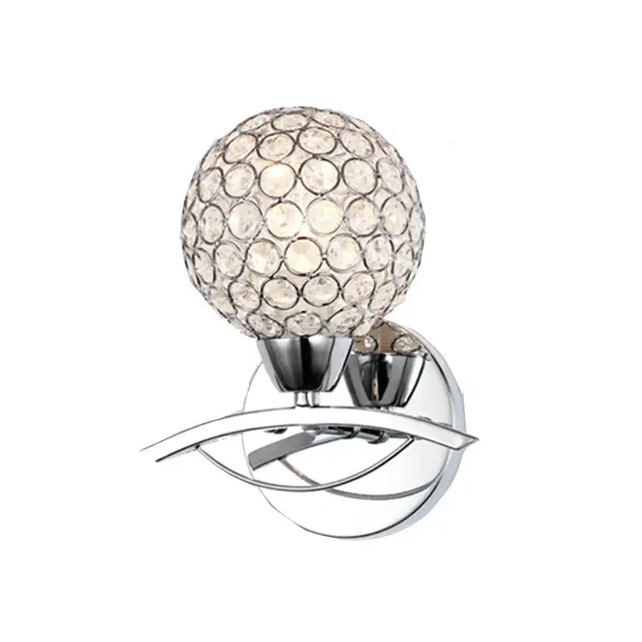 Chrome finished crystal wall sconce with spherical globe design for retro gold and chrome decorbites crystal wall lighting