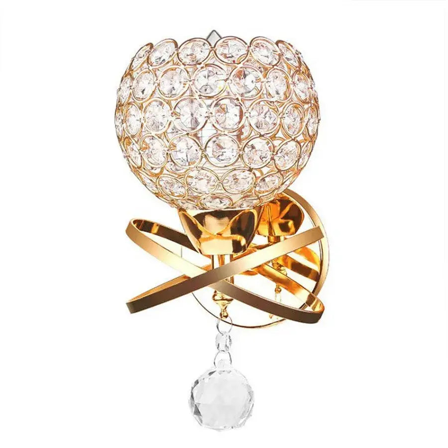 Retro gold and chrome crystal wall sconce with a spherical globe and faceted pendant for living room decorbites crystal wall