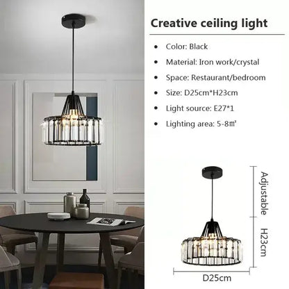 Black iron and crystal decorbites crystal led pendant light with adjustable height for dining room illumination