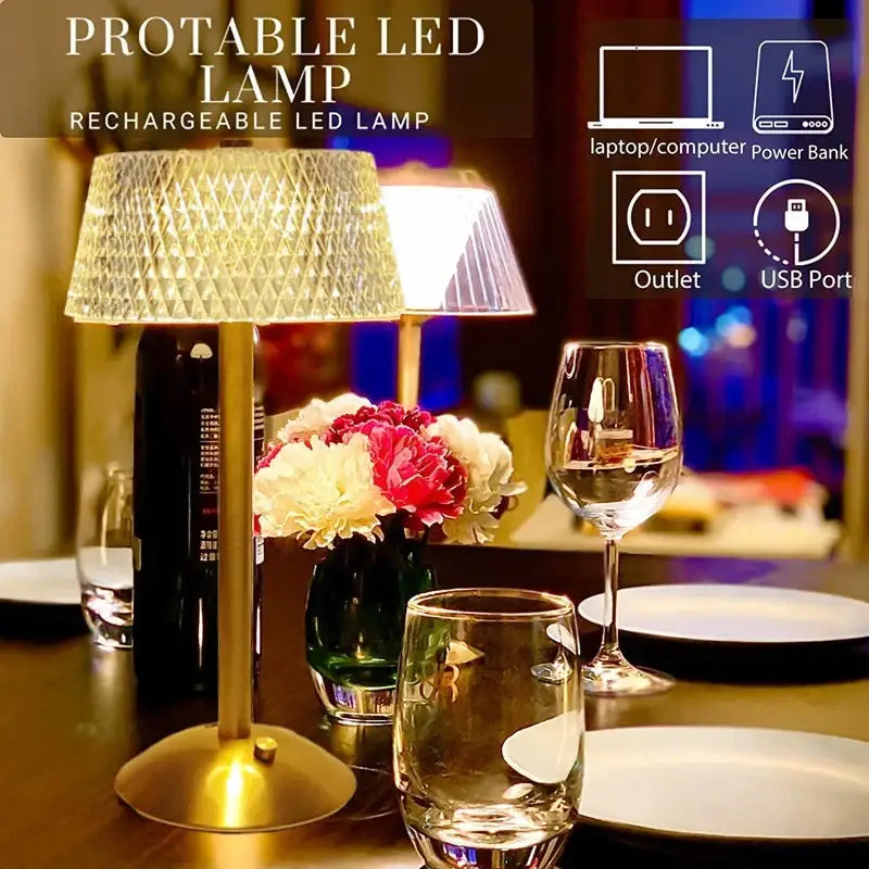 Retro gold diamond crystal table lamp with textured translucent shade for bedroom night light use