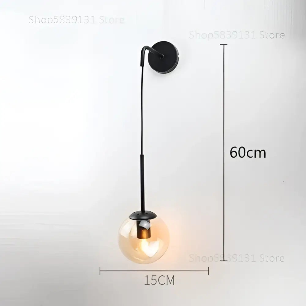 Black metal wall lamp with spherical glass ball for retro gold glass ball wall decorbites bedroom smoked sconce