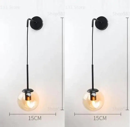 Black metal wall lamp with retro gold glass ball globe for bedroom decorbites glass ball wall lighting sconce