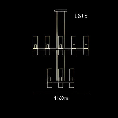 Black line drawing of retro gold glass chandelier pendant lamp with 16+8 light fixtures 1160mm width for dining room
