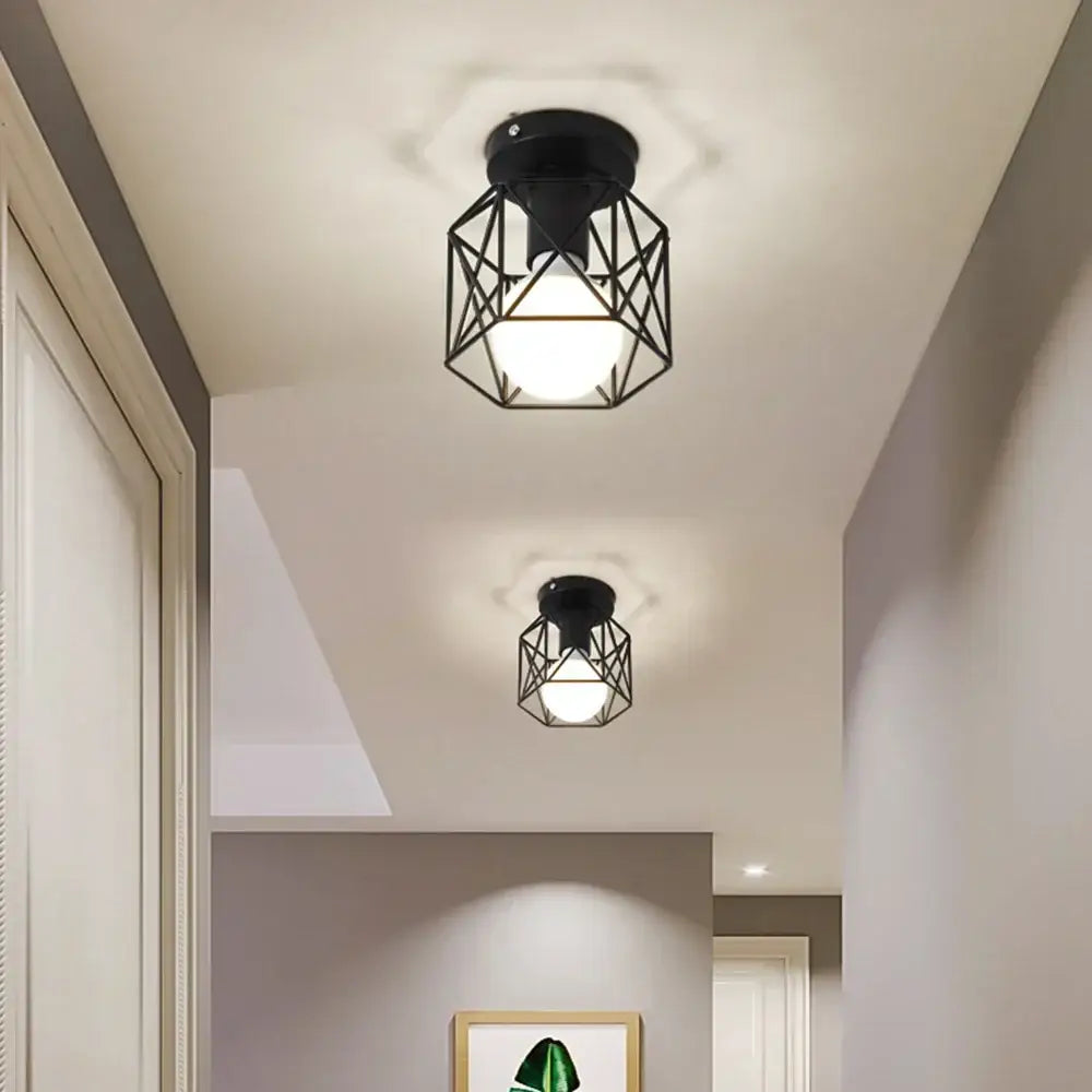 Black iron cage retro ceiling lamp with frosted glass bulb for bedroom warm glow lighting by decorbites iron cage