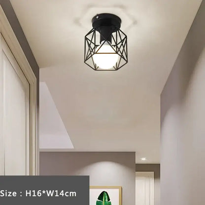 Black geometric metal ceiling lamp with frosted glass bulb iron cage retro decorbites iron cage for warm bedroom lighting