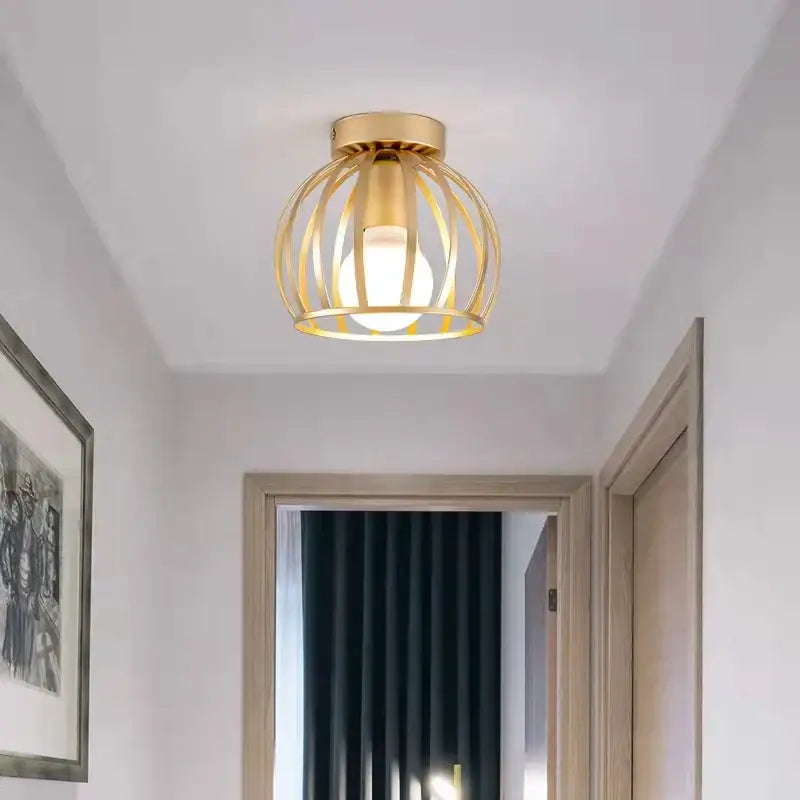 Retro gold iron cage ceiling lamp with warm glow lighting featuring decorbites iron cage retro design for bedroom decor