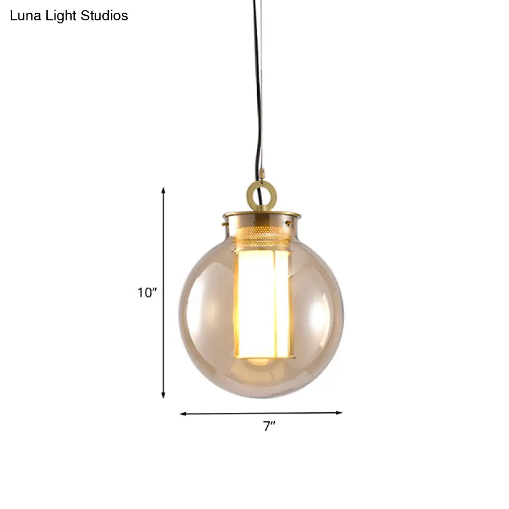 Retro Gold Pendulum Light with Amber Glass Sphere/Ellipse/Oblong Design and Tube Frame Insert (12.5"/19" H)