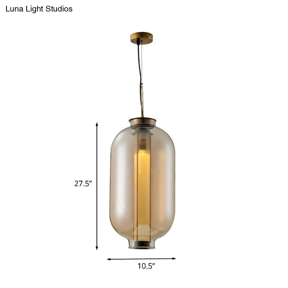 Retro Gold Pendulum Light with Amber Glass Sphere/Ellipse/Oblong Design and Tube Frame Insert (12.5"/19" H)