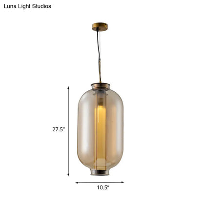 Retro Gold Pendulum Light with Amber Glass Sphere/Ellipse/Oblong Design and Tube Frame Insert (12.5"/19" H)