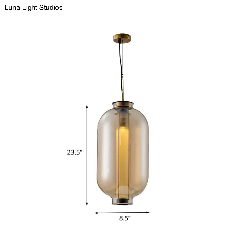 Retro Gold Pendulum Light with Amber Glass Sphere/Ellipse/Oblong Design and Tube Frame Insert (12.5"/19" H)