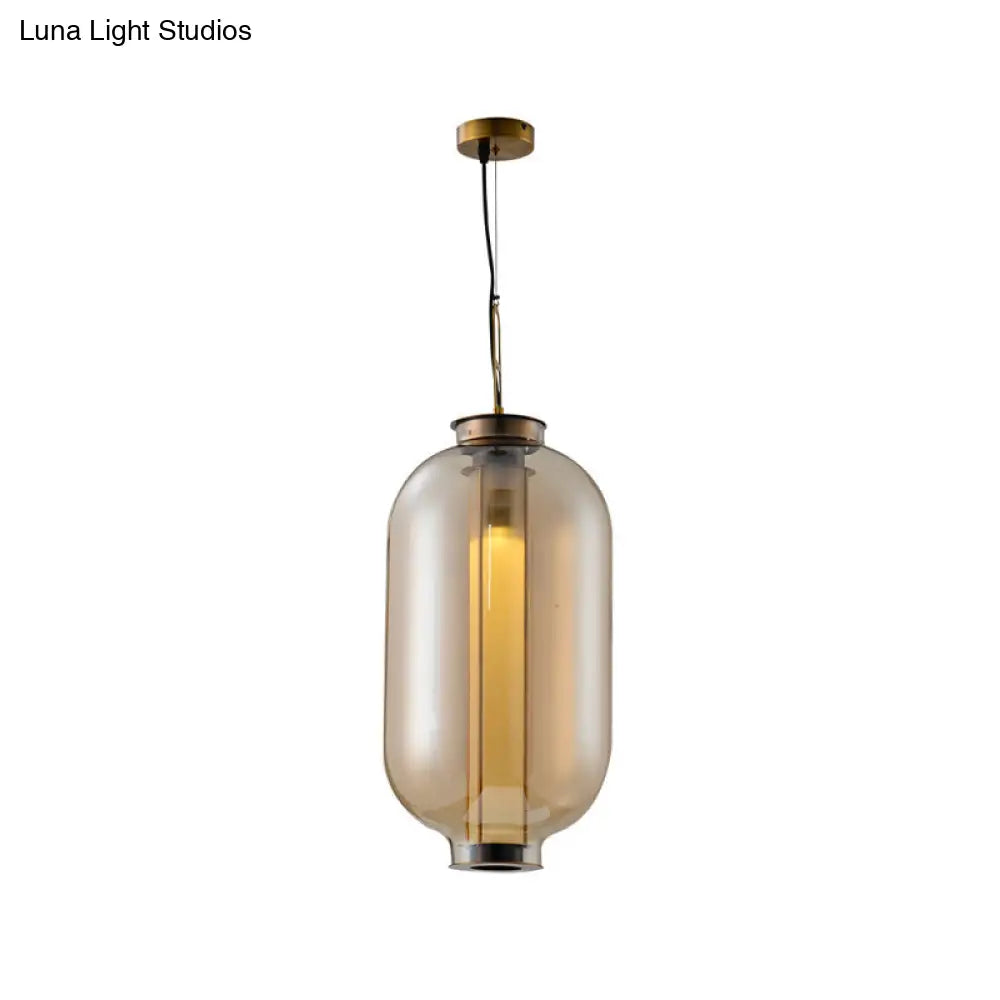 Retro Gold Pendulum Light with Amber Glass Sphere/Ellipse/Oblong Design and Tube Frame Insert (12.5"/19" H)