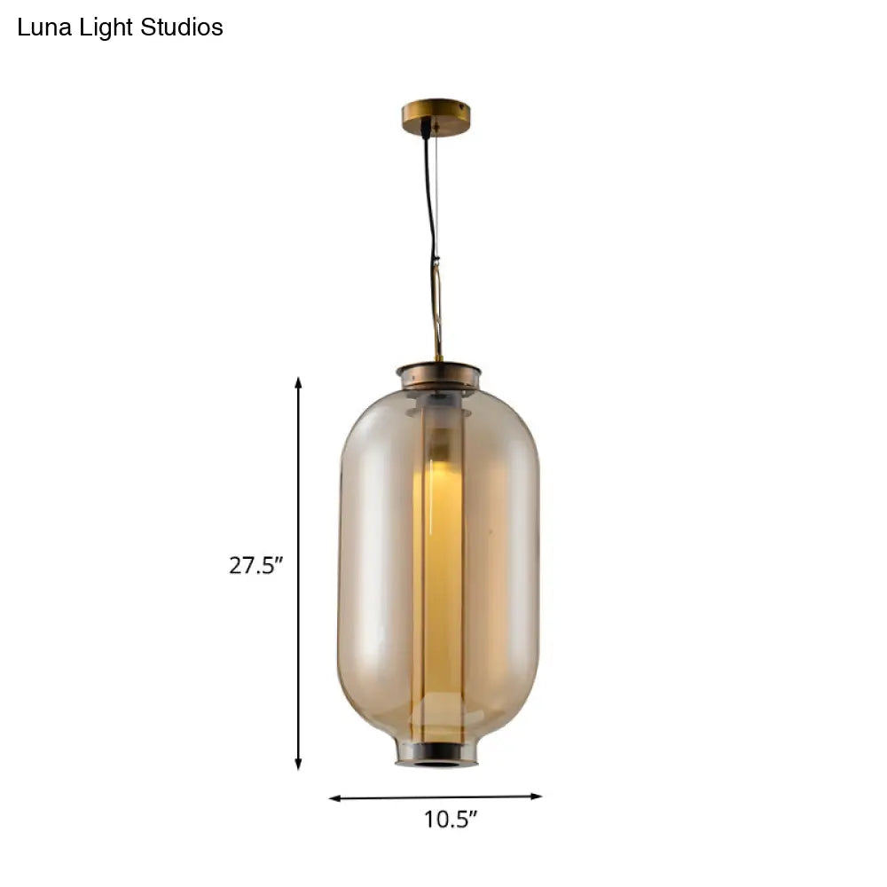 Retro Gold Pendulum Light with Amber Glass Sphere/Ellipse/Oblong Design and Tube Frame Insert (12.5"/19" H)