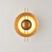 Retro gold round villa wall lamp featuring a gold-toned circular design with central sphere and vertical rods for bedroom decorbites wall lamp