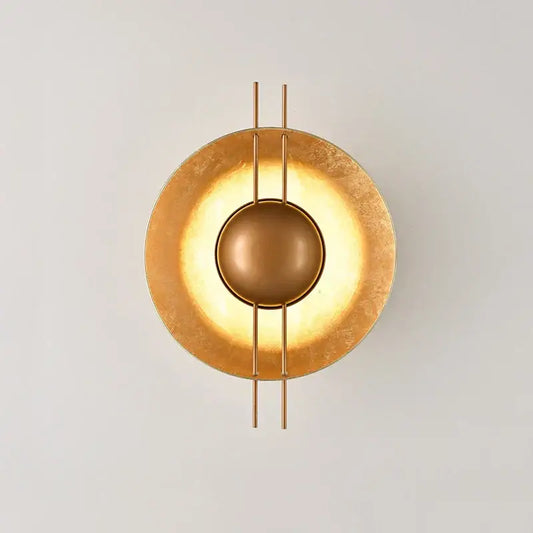 Retro gold round villa wall lamp featuring a gold-toned circular design with central sphere and vertical rods for bedroom decorbites wall lamp