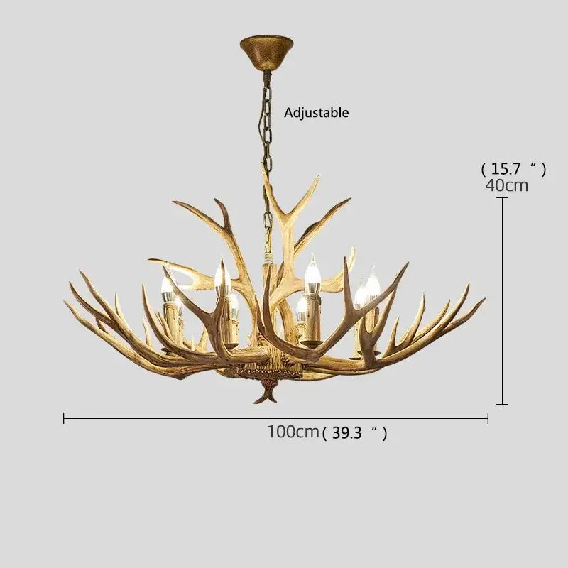 Retro golden brown antler led chandeliers with a golden finish and candle style bulbs for dining room pendant lighting