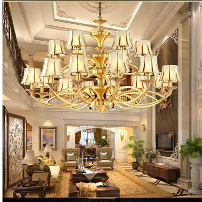 Golden ornate retro copper villa chandelier with cream lampshades by decorbites copper villa for elegant decor