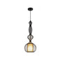 Retro Gourd Shaped Iron Pendant Light with Fabric Shade - Black, 1 Bulb - Stylish Ceiling Hanging Lantern for Dining Room