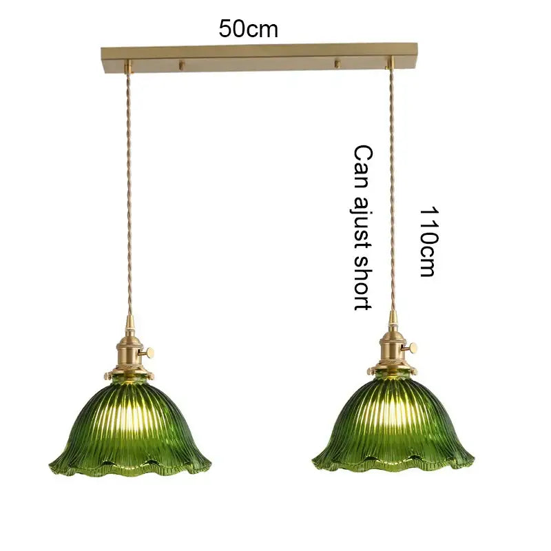 Retro green glass pendant light with wood accent brass hardware and adjustable chain for dining room e27 led bulb compatible