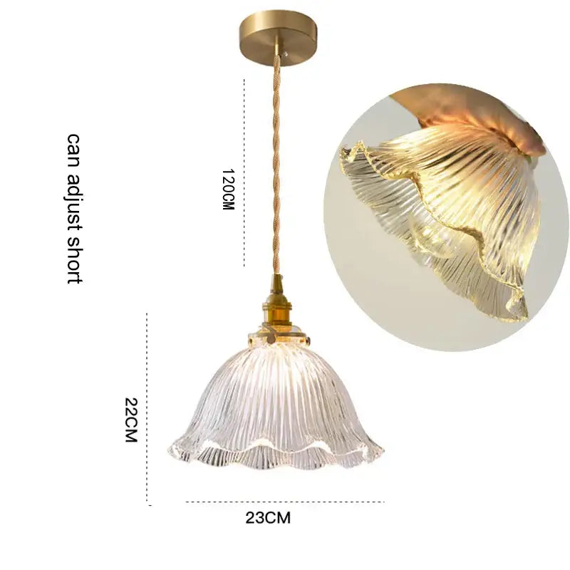 Retro green glass pendant light with fluted translucent design wood accent and brass hardware compatible with e27 led bulb