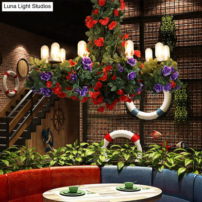 Retro Green Iron Chandelier Light with 10 Bulbs - Exposed Bulb and Suspended Design for Restaurant Lighting