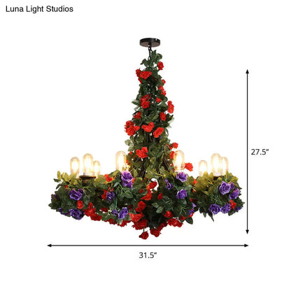 Retro Green Iron Chandelier Light with 10 Bulbs - Exposed Bulb and Suspended Design for Restaurant Lighting