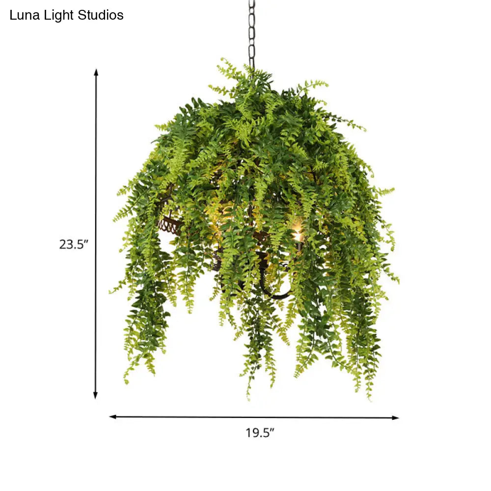 Retro Green Plant Restaurant LED Ceiling Chandelier - 3-Bulb Metal Hanging Light