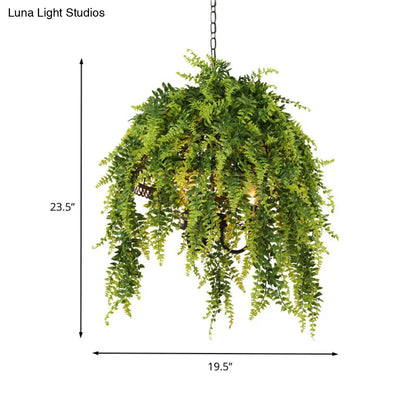 Retro Green Plant Restaurant LED Ceiling Chandelier - 3-Bulb Metal Hanging Light