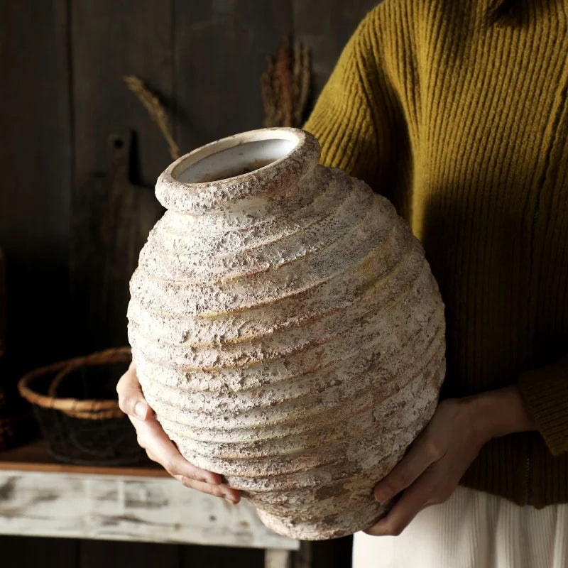 Retro Handmade Clay Vase 21.5CM Home Decor - Vase