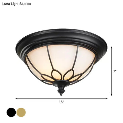 DecorBites™ DecorBites™ Retro Hemispherical Flush Light with Opal Frosted Glass - LED Flush Mount Ceiling Lamp - 6"/7"/8.5" Sizes - Black/Gold - Cage Guard