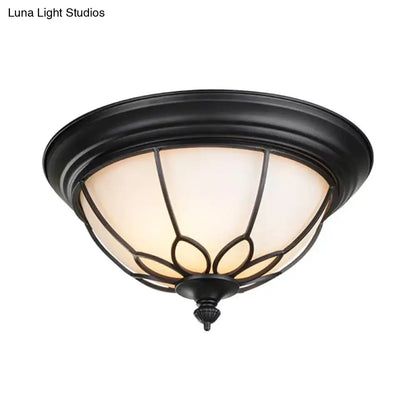 DecorBites™ DecorBites™ Retro Hemispherical Flush Light with Opal Frosted Glass - LED Flush Mount Ceiling Lamp - 6"/7"/8.5" Sizes - Black/Gold - Cage Guard