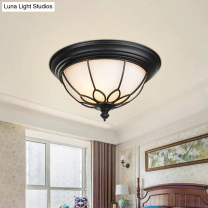 DecorBites™ DecorBites™ Retro Hemispherical Flush Light with Opal Frosted Glass - LED Flush Mount Ceiling Lamp - 6"/7"/8.5" Sizes - Black/Gold - Cage Guard